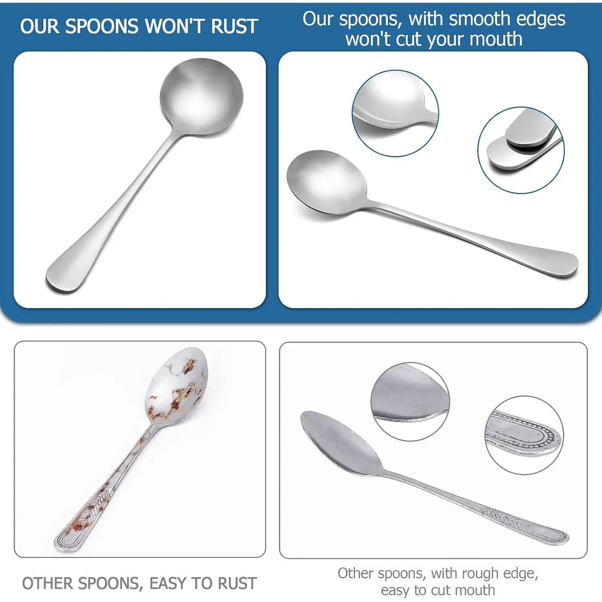 2 count Soup Spoon Round Stainless Steel Bouillon Spoons Round Spoons 6.7 inch