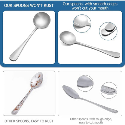 2 count Soup Spoon Round Stainless Steel Bouillon Spoons Round Spoons 6.7 inch