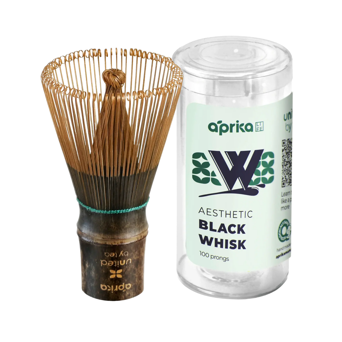 Aprika Life Dark Bamboo Matcha Whisk 100 Prongs - Thin Lightweight & Thick Eco-Friendly Chasen for Perfect Matcha Experience