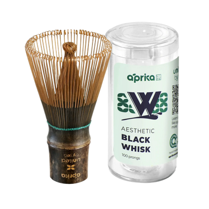 Aprika Life Dark Bamboo Matcha Whisk 100 Prongs - Thin Lightweight & Thick Eco-Friendly Chasen for Perfect Matcha Experience