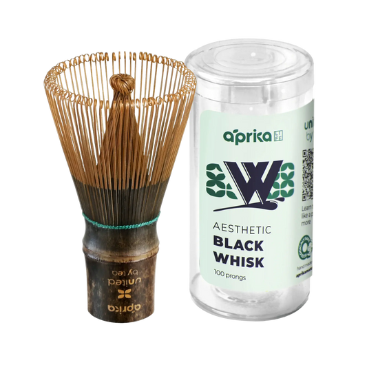 Aprika Life Dark Bamboo Matcha Whisk 100 Prongs - Thin Lightweight & Thick Eco-Friendly Chasen for Perfect Matcha Experience