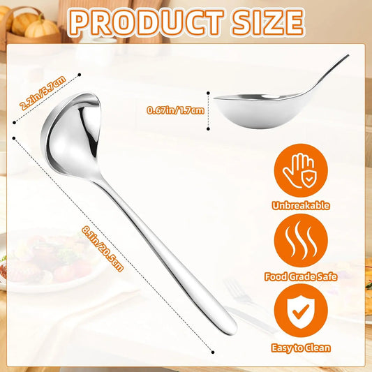 Stainless Steel Soup Ladle, Deep Bowl Long Handle Soup Spoon, No Spill Cooking Serving Spoon for Kitchen
