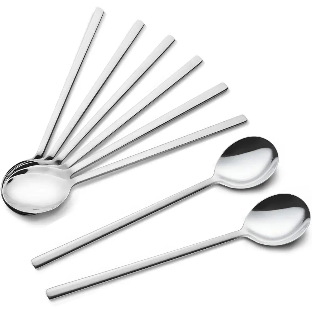 8-Piece Sturdy Korean Stainless Steel Cutlery Spoons, 8.5in Long-Handle Tableware Soup Spoons for Home, Kitchen Use,sohochic