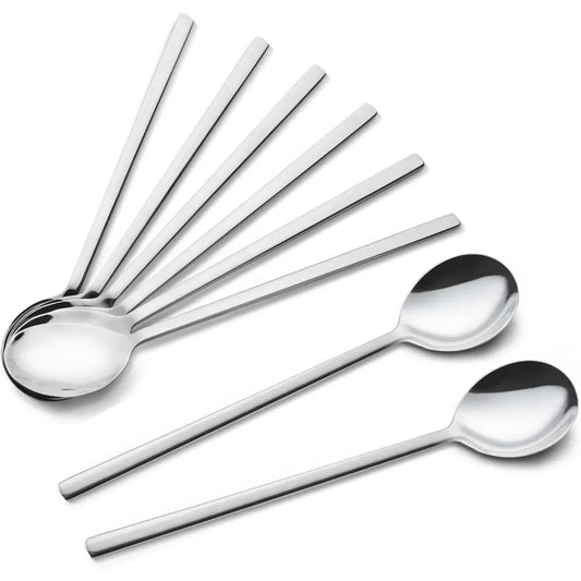 8-Piece Sturdy Korean Stainless Steel Cutlery Spoons, 8.5in Long-Handle Tableware Soup Spoons for Home, Kitchen Use,sohochic