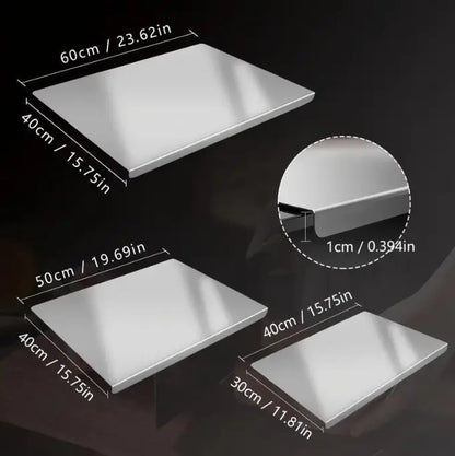 Rectangular Stainless Steel Chopping Board - Non-Slip Pad, Countertop Over-Hanging Design, Multi-Purpose for Dough, Meat