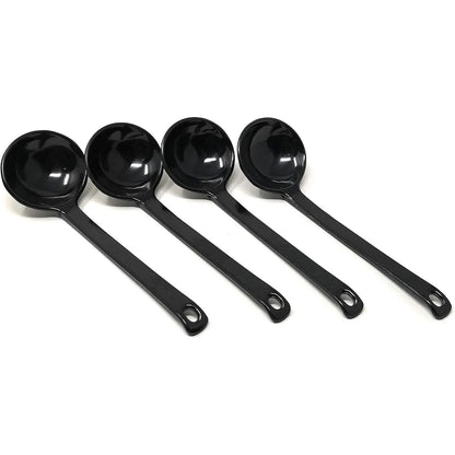 Black Melamine  Long Handle Spoons for Ramen, Soup, Hot Pot Eating, Mixing, Stirring 8.25 Inches (4 spoons)