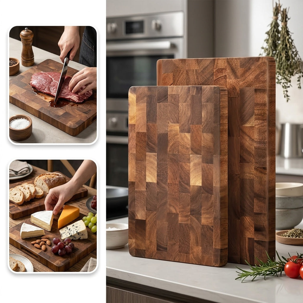 3pcs Set - High Quality Wooden Cutting Board Set, Safe And Harmless, Durable Wooden Blocks, Suitable for Meat, Cheese, Bread, Vegetables, Fruits, Ideal Kitchen Utensils, Perfect Family Gifts, Suitable for Home And Dormitory Use