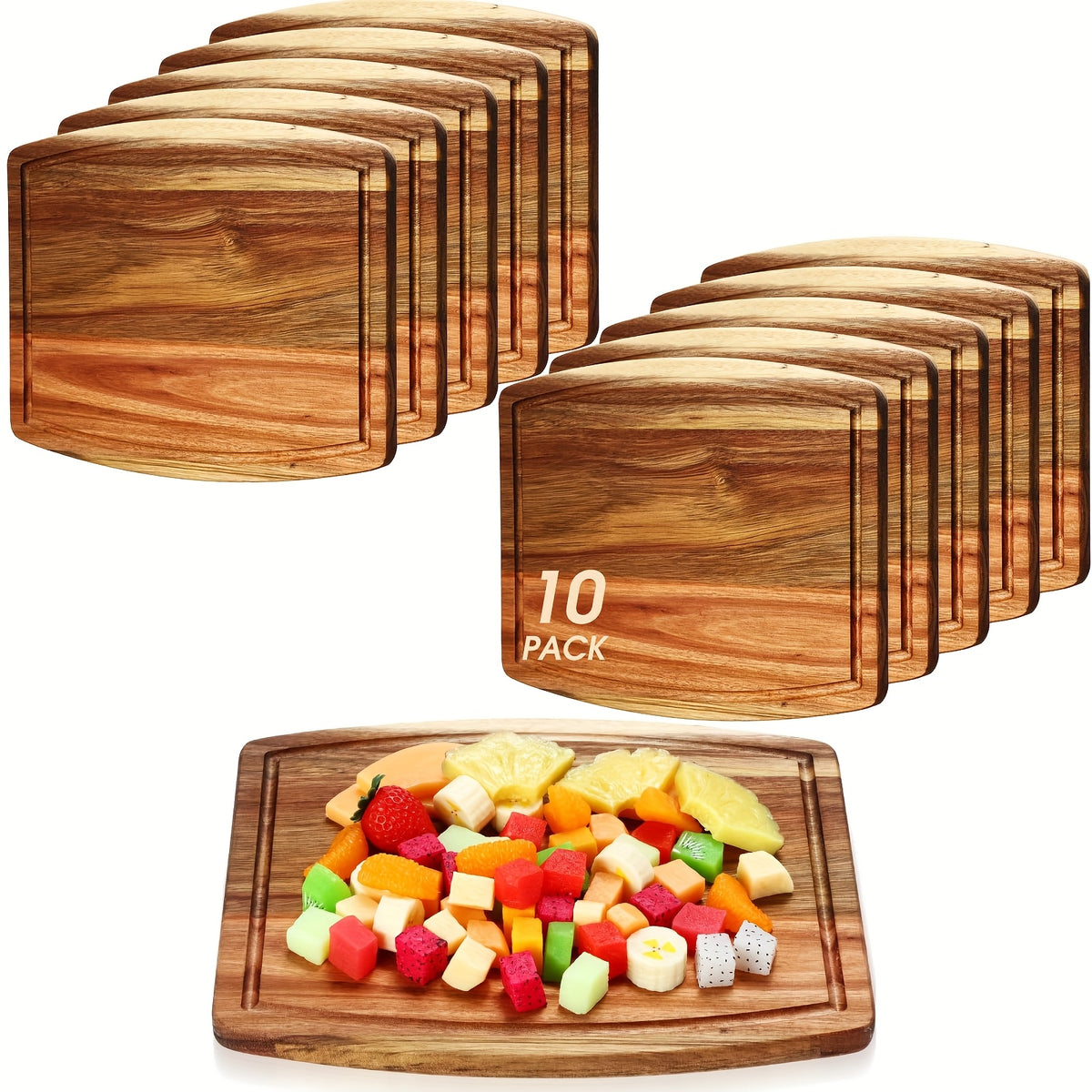 10/5pcs Acacia Wood Bulk Cutting Boards, 10/12in Wooden Chopping Boards with Groove for Housewarming Party Gifts, Christmas Gift Chopping Charcuterie Board Carving Tray, Wood Blanks for Crafts