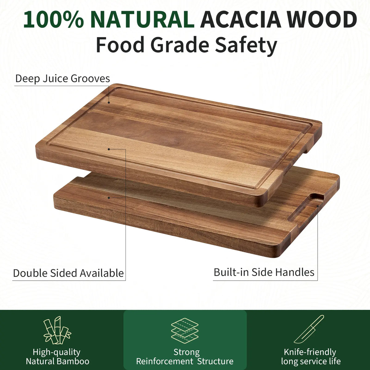 Rectangle Wooden Cutting Board - 18x12in Acacia Wood Chopping Board with 1in Thick Support, Reversible Butcher Block, Juice Groove, Handle & Mineral Oil Refresh for Kitchen Parties, Entertaining, Hosting,sohochic