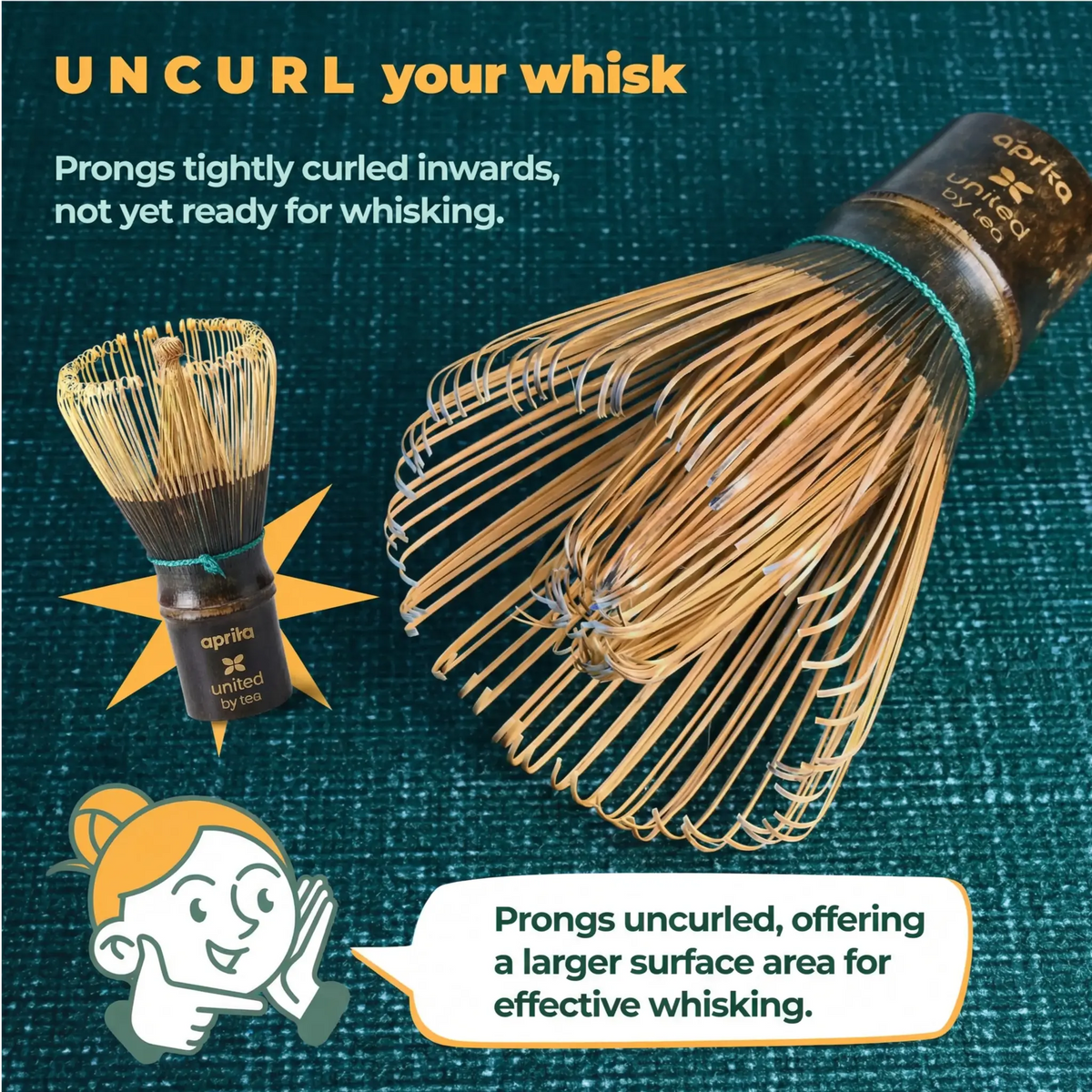 Aprika Life Dark Bamboo Matcha Whisk 100 Prongs - Thin Lightweight & Thick Eco-Friendly Chasen for Perfect Matcha Experience