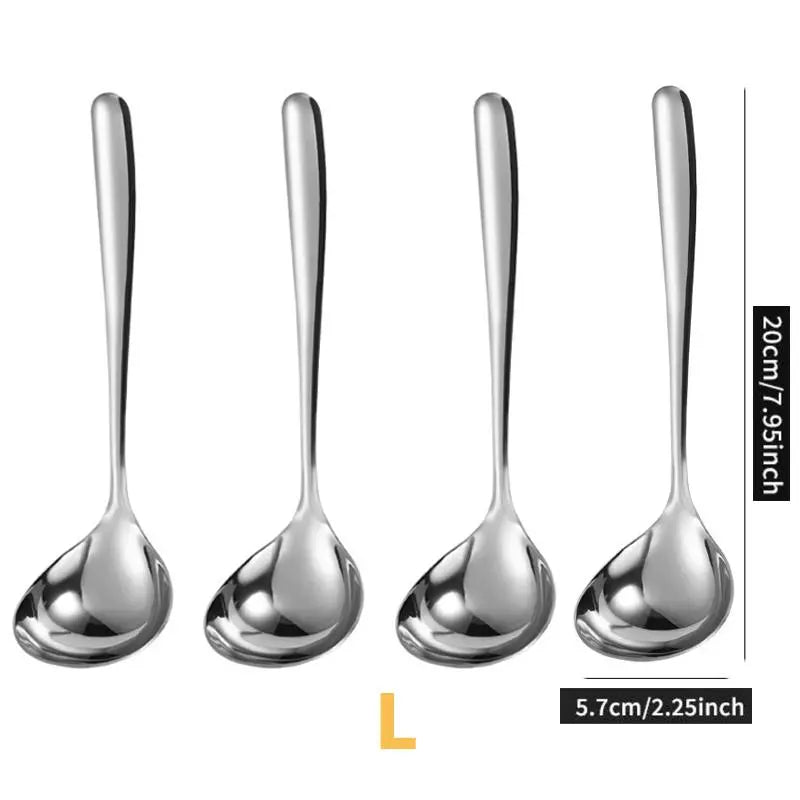 Stainless Steel Soup Spoon Set, 4 Counts Durable Long Handle Soup Spoon, Modern Kitchen Utensils Cooking Utensils for Home Kitchen Use Restaurant Dining Room Picnic Kitchenware Stainless Steel Kitchen Spoons